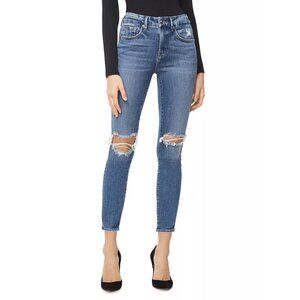 Good American Good Legs Crop Distressed Knees High Rise Jeans Blue 261 size 6/28